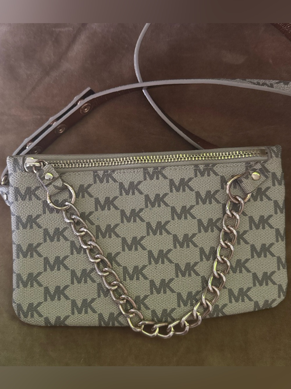 Michael Kors Olive Monogram belt bag with Chain Strap